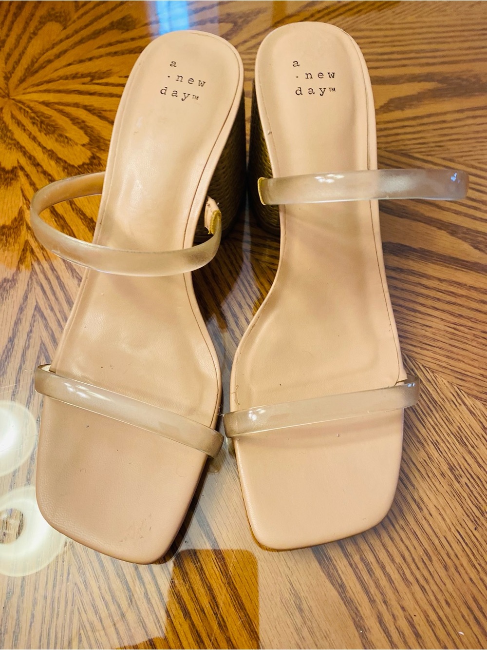 a new day Nude Clear Double-Strap Block Heel Mules